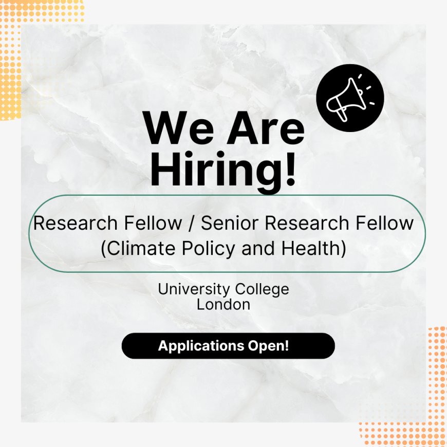 Research Fellow / Senior Research Fellow in Climate Policy and Health at UCL (Salary: £52,762–£62,035)