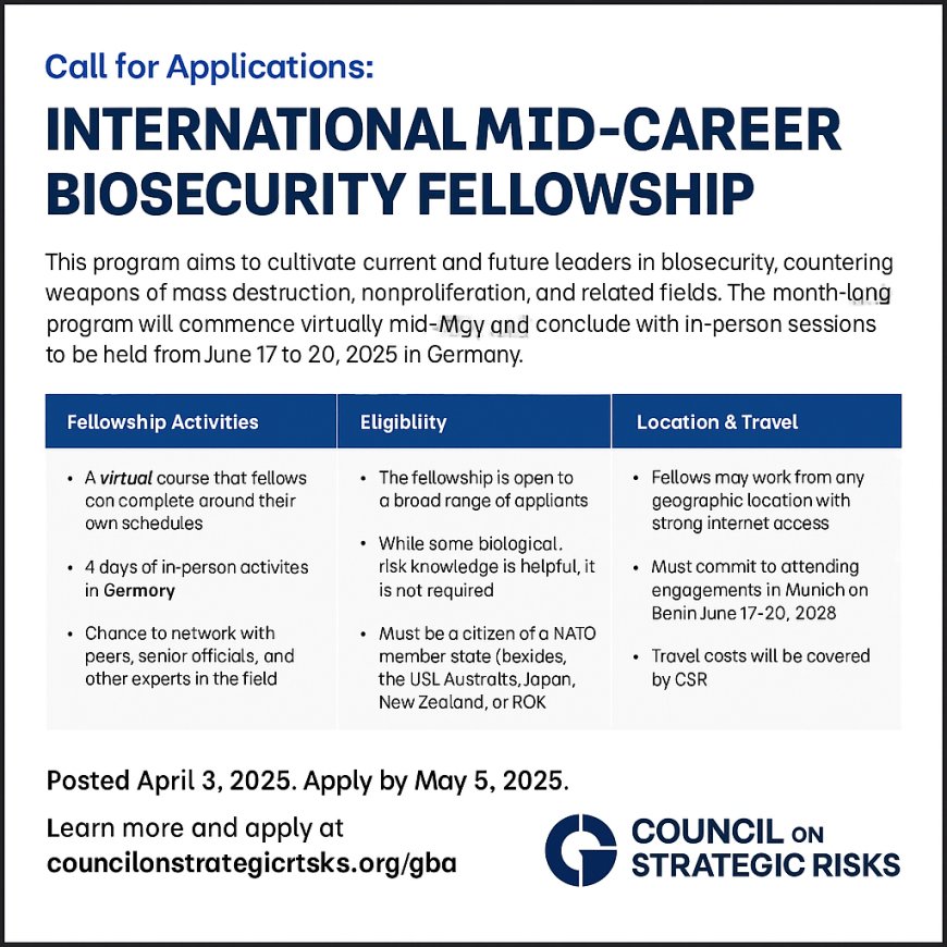 Call for Applications: International Mid-Career Biosecurity Fellowship 2025